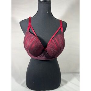 Adore Me Lace Balconette Sexy Full Coverage Push Up Bra Women 40DD Burgundy Sexy